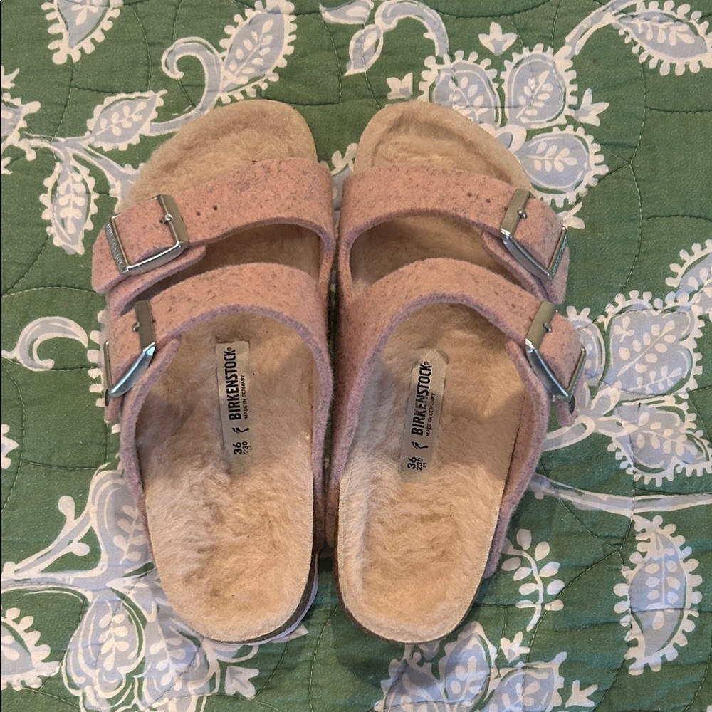 Birkenstock Women's Sherling Lined Wool Felt Pink Arizona Sandals size 36